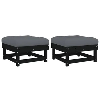 Produktbild von Gartenhocker mit Kissen 2 Stk. Schwarz Massivholz Kiefer