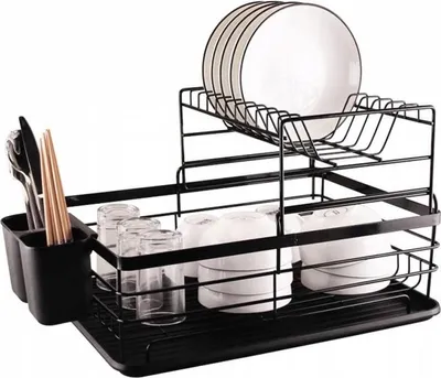 Obrázek produktu pro Flamenco Mystique Černý odkapávač na nádobí s podnosem 42 x 32 cm SU04CZ pro efektivní odvod vody