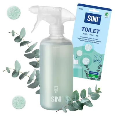 Produktbild von SINI Starterset WC - Flasche & 2 Tabletten – Kraftvolle WC-Reinigung, geruchsneutralisierend – Vegan & umwelt (Nordic Swan) – Hergestellt in Finnland