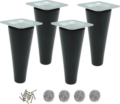 Produktbild von 4x Holzbeine Möbelbein gerade 13 cm Buche schwarz lackiert mit Befestigung