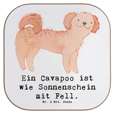 Produktbild von Mr. & Mrs. Panda Untersetzer für Gläser Cavapoo Sonnenschein - Weiß - Geschenk, Tassen, Hunderassen, gläseruntersetzer, Liebe zum Haustier, Coaster, Tischuntersetzer