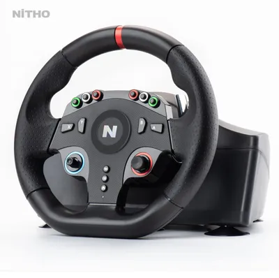 Imagen del producto de Volante para videojuegos: 25,5 cm, con pedales y palanca de cambios, compatible con PC y consolas
