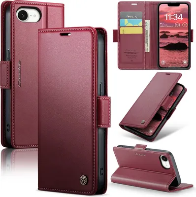 Productafbeelding van Hoesje voor de Apple iPhone 16 - CASEME portemonneehoesje met litchi textuur - Rood
