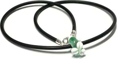 Produktbild von Kautschukband schwarz Glasperle Rondell 925/- Sterling Silber 45cm Unikatschmuck