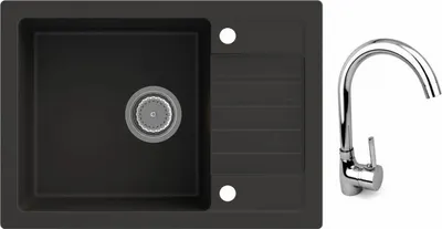 Produktbild von MIT ARMATUR - Rein Schwarz LINDBERGH® Granit Spüle "SIM44" + "1-Helia" Einbauspüle Küchenspüle Spülbecken