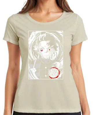 Produktbild von Demon Slayer Tanjiro halbverbrannt Kimetsu no Yaiba Anime Damen T-Shirt, Natur, M