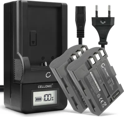 Produktbild von CELLONIC 2x Akku für Kamera Kompatibel mit Nikon D700, D90, D200, EN-EL3e - (2000mAh, 7.4V) + Ladegerät