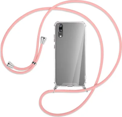 Produktbild von Handykette Backcover-Schutzhülle mit Band (Metall silberfarben) für Huawei P20 - rosa
