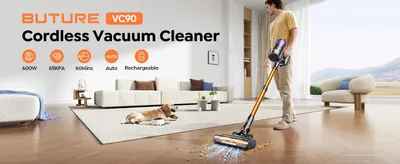 Image de Aspirateur balai sans fil - VC90 - 600 W - Puissance d'aspiration : 65 kPa - Filtre HEPA - 3 à 4 modes de fonctionnement - Autonomie de la batterie : 1 heure - Écran LCD
