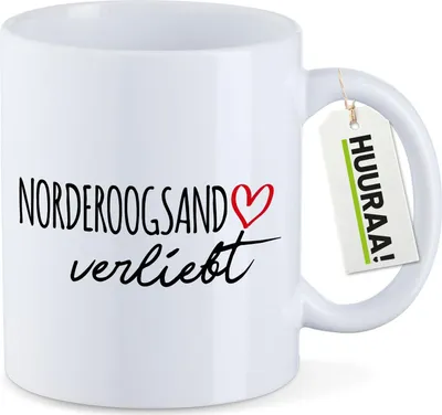 Produktbild von Huuraa Kaffeetasse Norderoogsand verliebt 330ml Weiß Keramik Kaffeebecher Geschenkidee