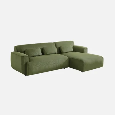 Produktbild von sweeek - Ecksofa aus Cord, 2-3 Sitzer, Recamiere rechts - Grün