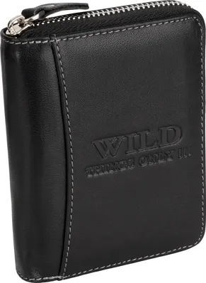 Produktbild von RFID Leder Portmonee Geldbörse Herren mit Reißverschluss Hochformat Schwarz (5508)