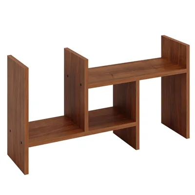 Produktbild von KOMTO Tischregal Schreibtisch Aufsatzregal Regal Klein, Küchenregal Stehend für Arbeitsplatte, Desktop Bücherregal Shelf K 51-97 х 20 х 40 cm Walnut