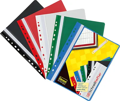 Produktbild von Schnellhefter A4 gelocht, aus Kunststoff, 10 Stück, 5 Farben,