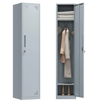 Produktbild von Yizosh Spind, Schließfachschrank, Metallschrank mit 1 Tür und Metallschloss, 38 x 43.2 x 160 cm, Belüftungsöffnungen, Namensschild, grau