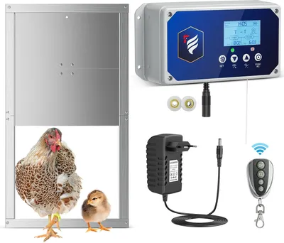 Obrázek produktu pro Automatická klapka na kuře, dálkové ovládání, funkce časovače, s dvířky