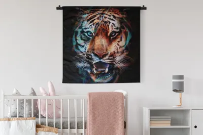 Produktbild von MuchoWow® Wandteppich Wandbehang Tiger - Farben - Tier 90x90 cm Tapisserie Dekoration Wandtuch - Wandaufhänger