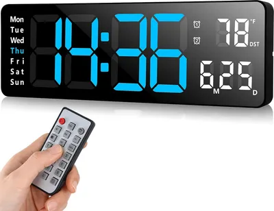 Produktbild von MODFU Digitale Wanduhr, USB-Wanduhr mit großem Display, LED-Digitaluhr mit Fernbedienung, Timer und Countdown, große Uhr mit Datum, Wochentag, Temperatur