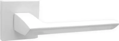 Produktbild von DOMINO Türgriff ohne Schlossrosette | quadratische Rosette | Türklinke für Zimmertür, Bürotür | Türbeschläge aus Aluminium  |Weiss Türdrückergarnitur |ELENA QR SLIM WHITE