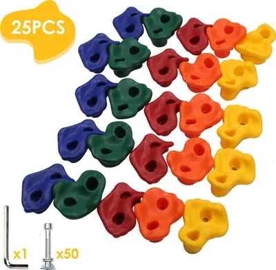 Produktbild von Faziango 25 Stück Klettergriffe Set Kinder - Inkl. M10 Schrauben 75mm & Schlüssel - 5 Farben Bunt