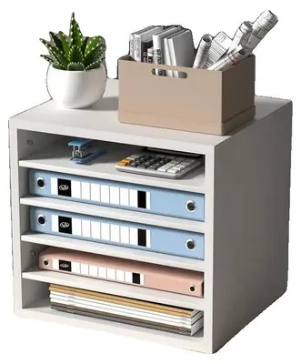Imagen del producto de Organizador de escritorio, 35,5 x 30,5 x 33 cm, 5 compartimentos, estante extraíble, fabricado en aglomerado, ideal para el almacenamiento de documentos