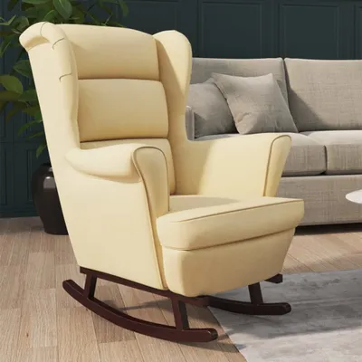 Obrázek produktu pro vidaXL Houpací křeslo wing chair krémový samet a masivní dřevo