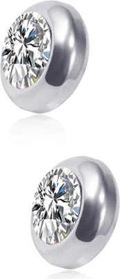 Produktbild von 1 Paar Ohrstecker, nicht durchdringend, magnetisch, Edelstahl, rund, mit farbigem Strassstein, eingebettet, für Herren und Damen, Ohrringe, Modeschmuck-Weiß