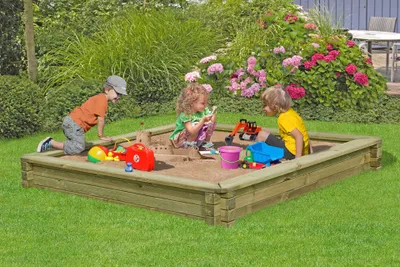 Produktbild von Premium Sandkasten für Kinder 180x180 cm aus Kiefer Kantholz 7x7 cm Spielplatz