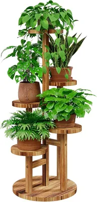 Immagine prodotto di Supporto per fiori in legno - Scaffale a più livelli per piante con 5 ripiani, struttura salvaspazio a forma di scala ideale per soggiorno e giardino