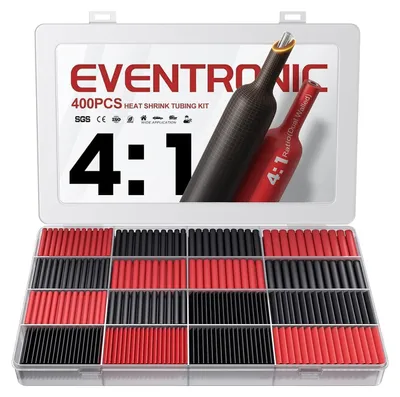 Produktbild von Schrumpfschlauch Set mit Kleber 4:1 Doppelwand IP68 Wasserdicht 400 Stück Schwarz Rot