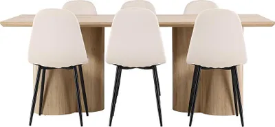 Image de Olivia ensemble pour salle à manger table 100x210cm et 6 chaises velours naturel.