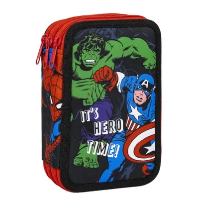 Produktbild von Dreifaches Federmäppchen The Avengers Rot Schwarz 13,5 x 7,5 x 20 cm