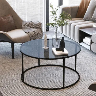Produktbild von Couchtisch Kolari 45 x 80 cm Beistelltisch Wohnzimmertisch Glastisch Sofatisch rund Rauchglas 4 mm Schwarz