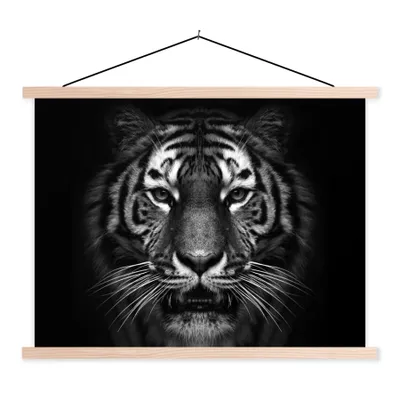 Produktbild von MuchoWow® Textilposter Tiger - Tiere - Schwarz - Weiß - Porträt - Wild 40x30 cm mit holzfarbenen Rahmen - Bilder