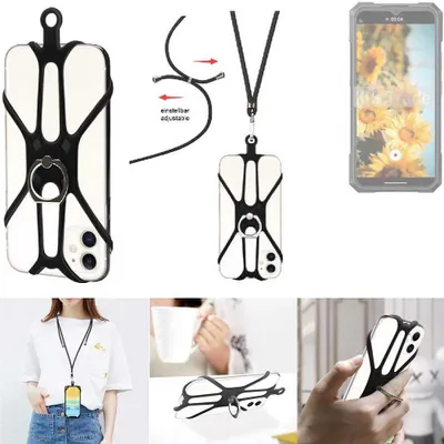 Produktbild von K-S-Trade 3in1 Handykette Handyband Handykordel Halsband Smartphone-Ring Handy-Ring kompatibel mit Cubot KingKong X Fingerhalterung Handyring