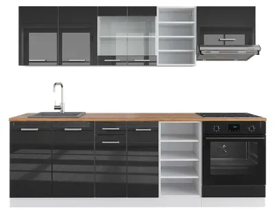 Image de Cuisine Vicco R-Line Anthracite brillant/blanc 240cm , PT Chêne, Model 42632