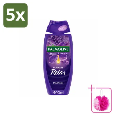 Imagen del producto de 5 unidades de gel de ducha Palmolive Aroma Essences Ultimate Relax, 400 ml cada uno, pack ahorro