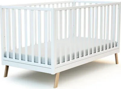 Produktbild von AT4 - Babybett kinderbett Holz KASA Weiß 70 x 140 cm | 146 x 74,5 x 83 cm | Babybett umbaubar zum boden juniorbett mädchen und Jung | Gitterbett mit Lattenrost 3 Stufen Höhenverstellbar