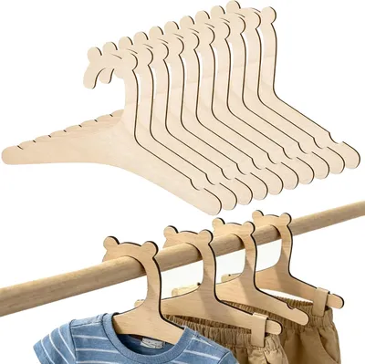 Produktbild von 10 Stück Holz-Babykleiderbügel – Rutschfeste Holz-Kleiderbügel für Kinder – Rutschfest – Babykleiderbügel für Babys und Kinder – Geeignet für Kleidung und Hosen