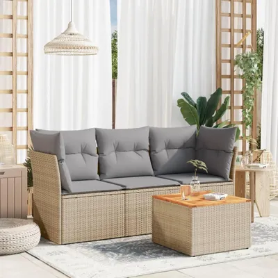 Produktbild von Loungetisch-Set - Gartenmöbel-Set - Loungeecke - Gartenbank - Polyrottingewebe - 4-teilig - Wetterbeständig - Mit abnehmbaren Kissen