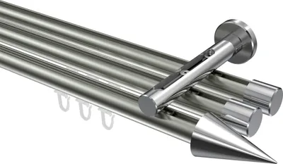 Produktbild von Interdeco Innenlaufstange / Gardinenstange mit Innenlauf Edelstahl-Optik / Chrom, Typ Siteno Savio (Kegel), 20 mm Ø 3-läufig, 400 cm