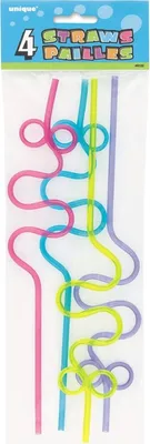 Produktbild von Strohhalm PVC Quirlig (Looping) Neonfarben 4Stück