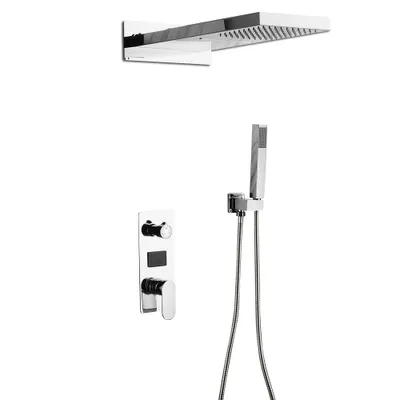 Obrázek produktu pro Skrytá sprchová souprava Sprchový systém Sprchová armatura Dešťová sprcha Sprchový panel Vodopád s LED termostatem Ruční sprcha Mosazná sprcha