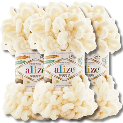 Imagen del producto de Alize 3x 100g, lana esponjosa, color sólido, ideal para crochet y tejido (color: crema - 01)