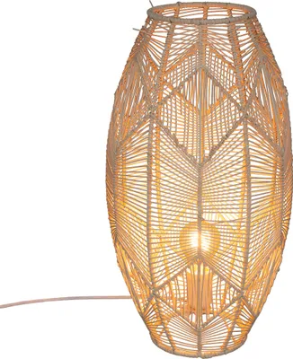 A close-up shot of a woven rattan lantern.