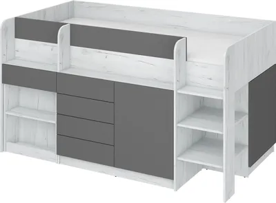 Produktbild von Bett mit Schreibtisch Smile R (Rechts) Kindermöbel Schlafzimmer-Sets Hochbett Etagenbett Craft Weiß/ Graphit