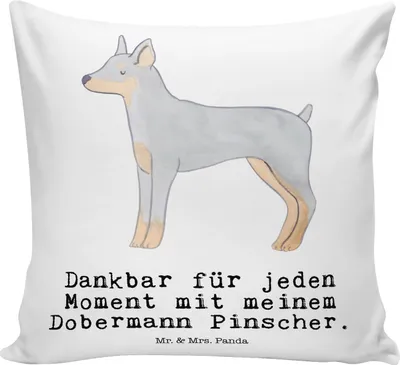 Produktbild von Mr. & Mrs. Panda Sofa Kissen Dobermann Pinscher Moment - Weiß - Geschenk, Deko, kuschelkissen 40x40, mikrofaser, bedruckt, für