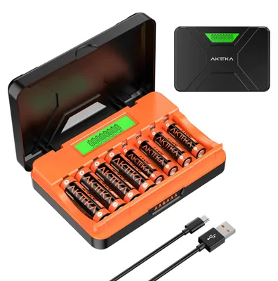 Obrázok produktu pre Nabíjačka s 8 slotmi – 4 x AA 2400 mAh a 4 x AAA 1100 mAh