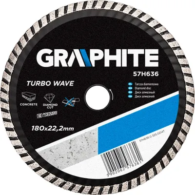Obrázok produktu pre GRAPHITE segmentový diamantový kotúč 180 x 22,2 mm, Turbo Wave, segment 6 x 2,8 mm