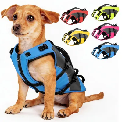 Image de Gilet de sauvetage pour chien avec poignée - Réfléchissant et réglable - Bleu - Taille XS